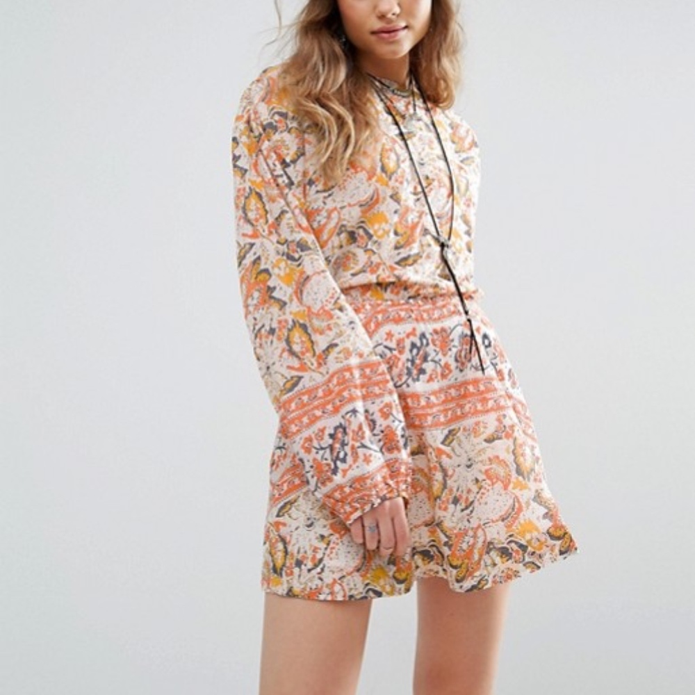 NEW Free People Cut Away Silver Sun Print Dress